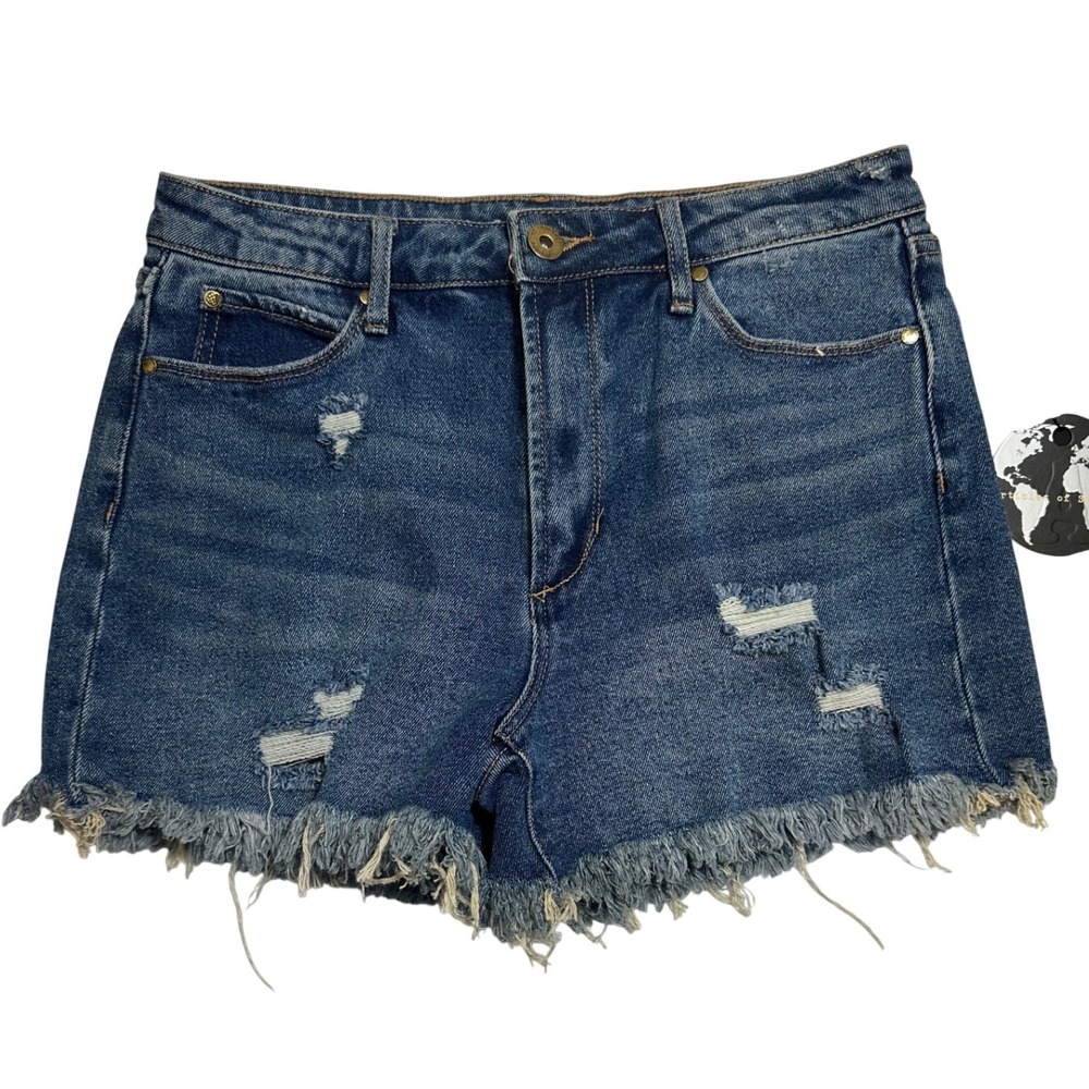 Articles of Society High Rise Denim Shorts‎ Womens 27 Blue Distressed Frayed NWT